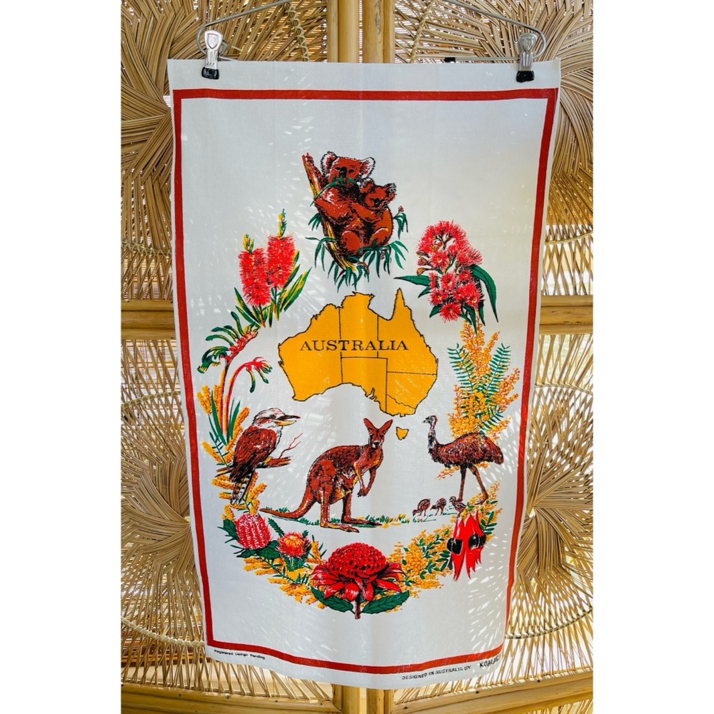 Vintage Koalaroo Cotton Tea Towel Tapestry Wall Hanging Australia